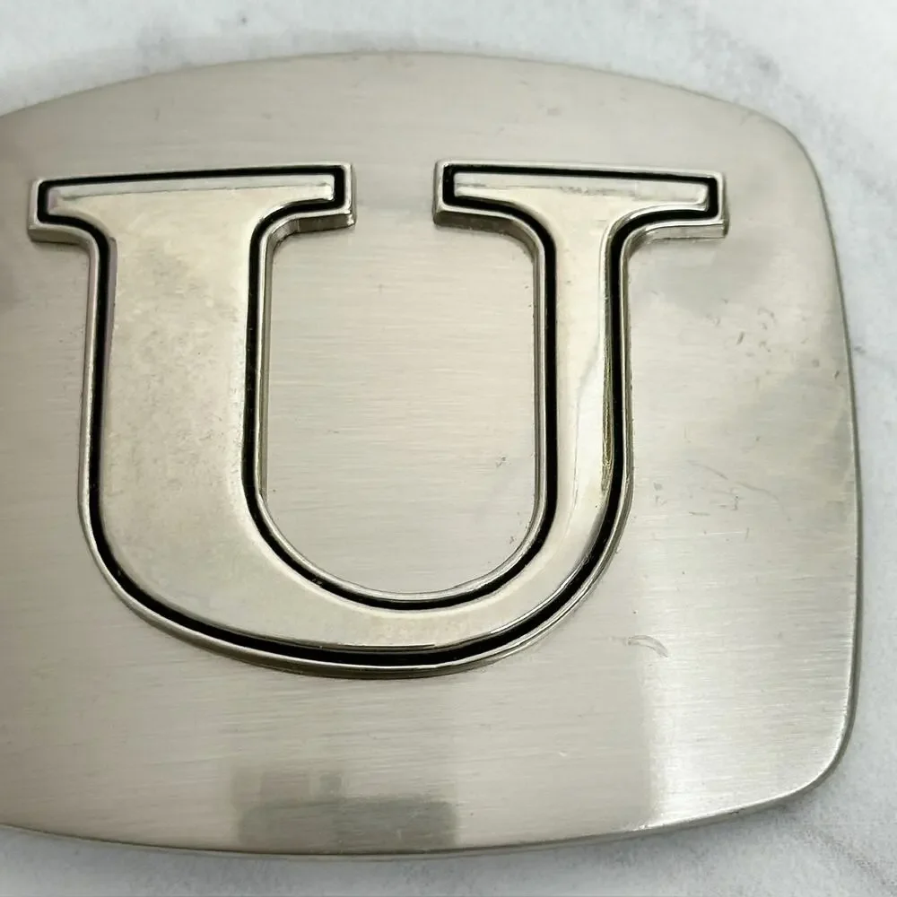 U Letter Initial Monogram Silver Tone Belt Buckle
